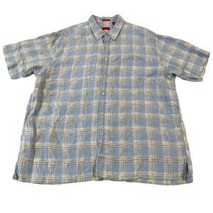 Izod Linen Shirt Men's Size XL Short Sleeve Plaid Beach Vacation